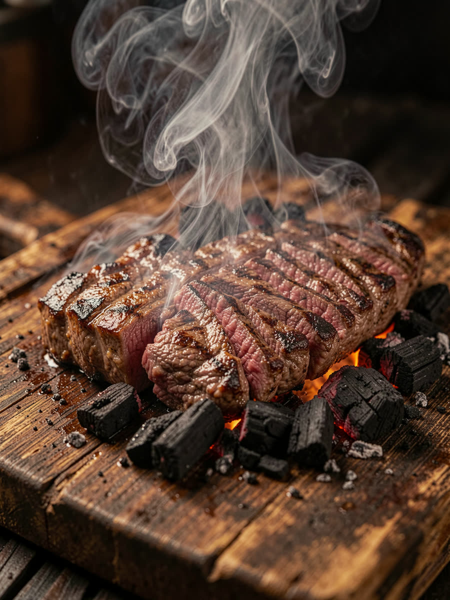 Picanha na brasa fatiada no ponto