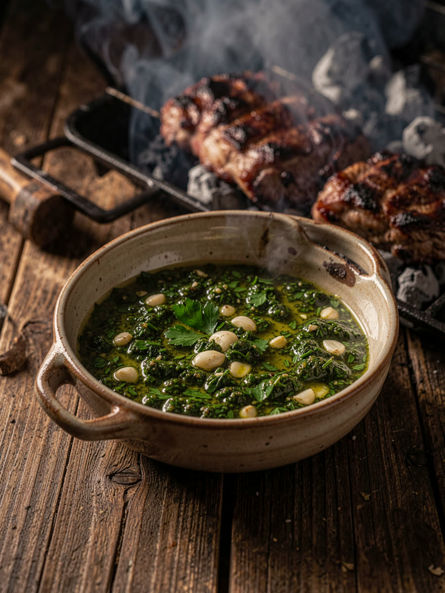 Molho chimichurri em tigela
