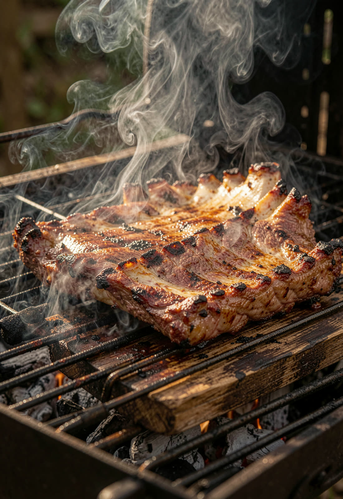 Picanha na brasa fatiada no ponto certo